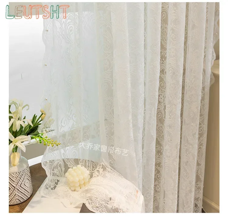 Modern European Tulle Curtains for The Living Dining Room Bedroom Pearl Screens Windows Backdrop Grey Curtains Luxury Decorate