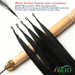 RSEIO Feather New hair extensions Straight Natural Real Human Hair Microring Hair Extensions 0.8g/Strand Brown Blonde 613Color