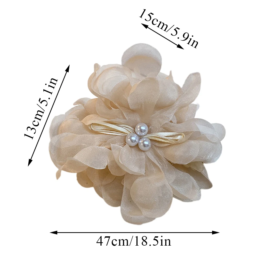 Elegant Big Flower Hair Claw Pearl Chiffon Flower Hairpins Ponytail Holder Hair Clips Clamps Women Headwear Hair Accessories