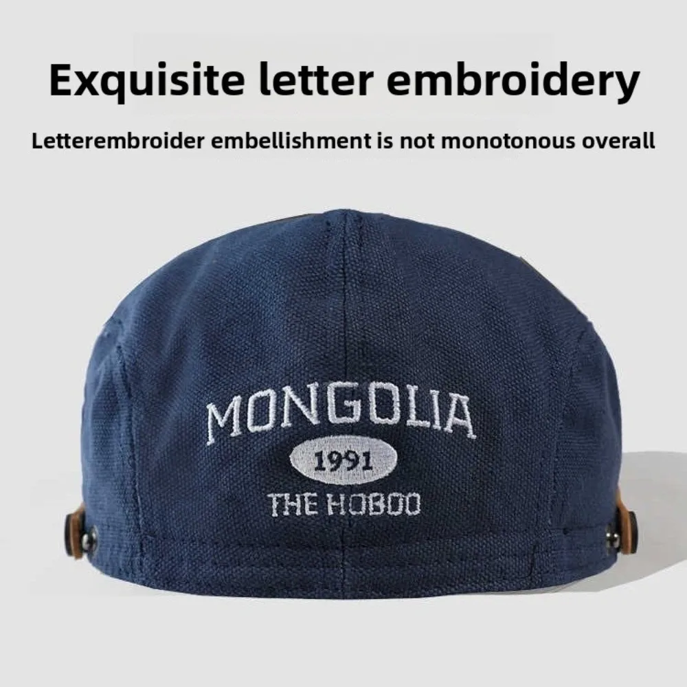 

Vintage Cotton Letter Embroidery Beret Adjustable Flat Newsboy Cap Versatile American Style Forward Hat Women