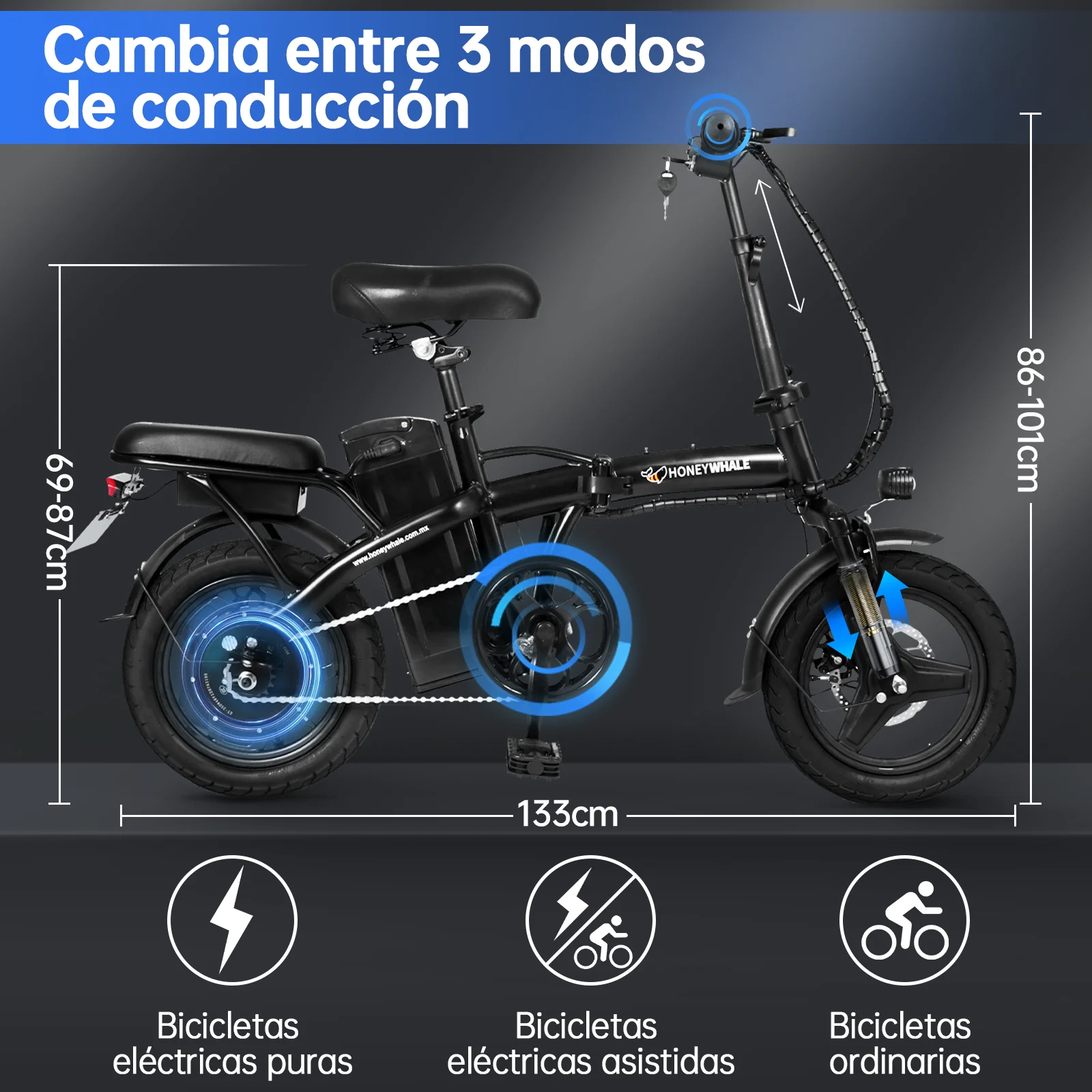 HONEYWHALE S6 Bicicleta Eléctrica Plegable para Adultos, Potencia Máxima del Motor 750W, Velocidad Máxima 35KM/H