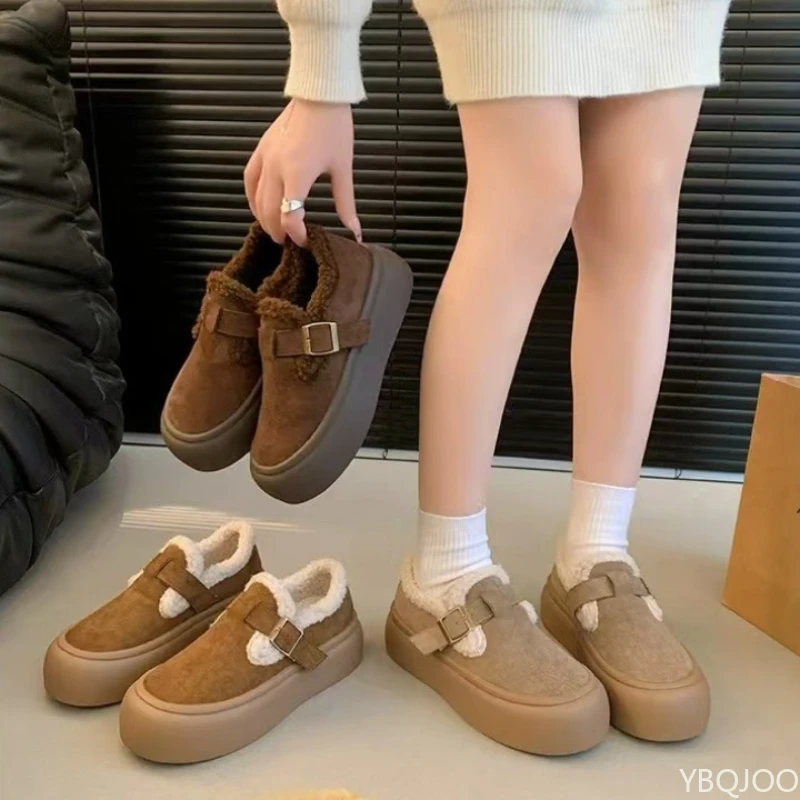 Autumn and Winter Fashion New Women's Flat Flat Cotton Shoes with Velvet Thick Soled and Height Increasing Women's Cotton Shoes