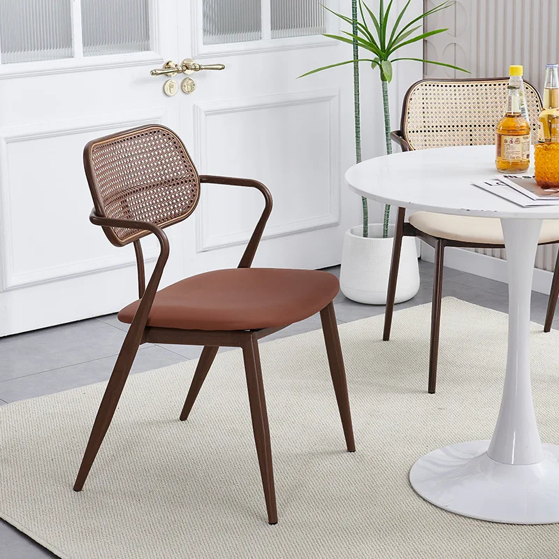 كرسي الروطان في العصور الوسطى كرسي طعام قابل للتكديس مسند ظهر منزلي مقعد مكتب مقهى شرفة كرسي ترفيهي كرسي طاولة طعام #4