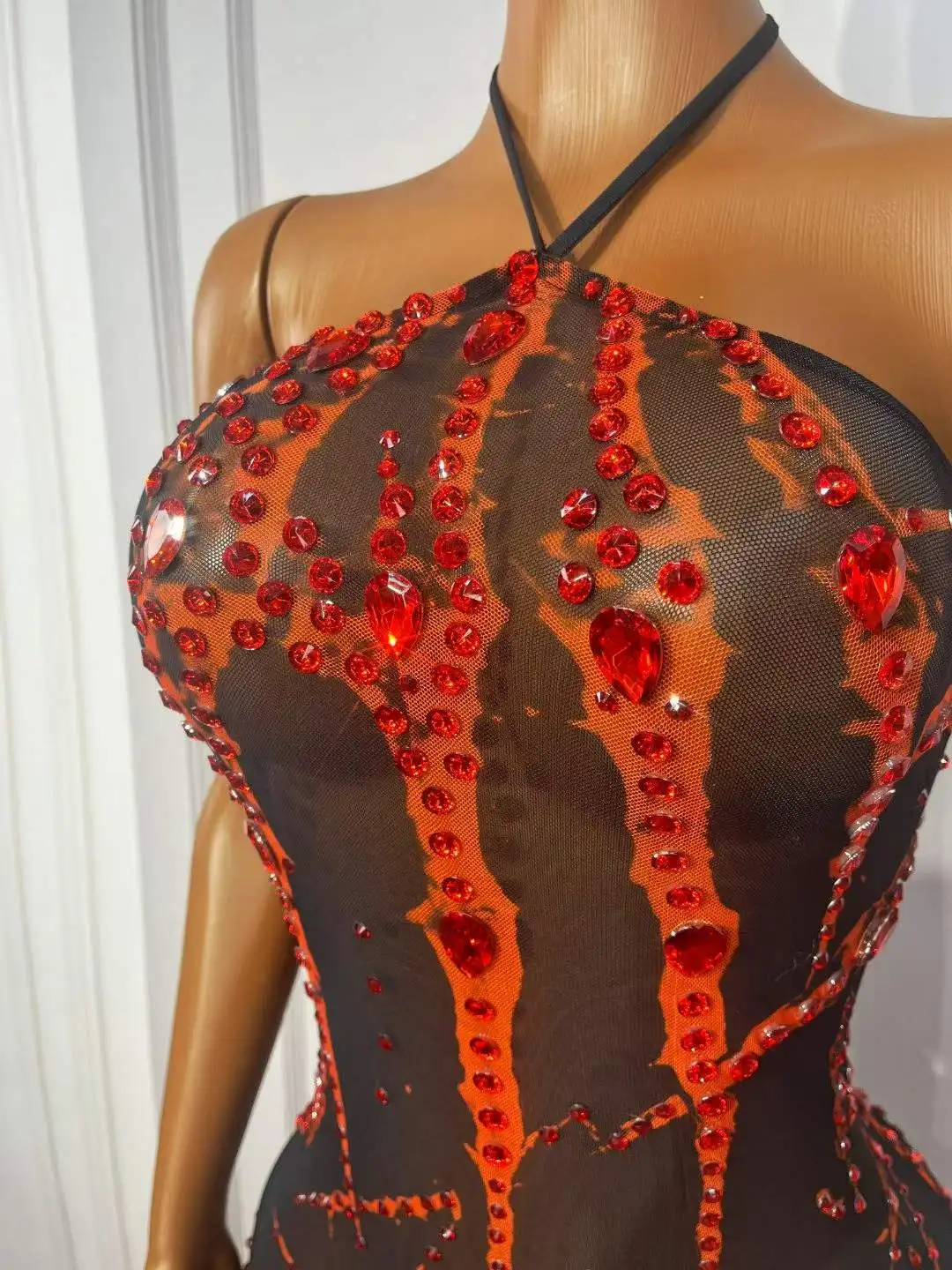 Sexy Shining Rhinestones Mesh Bandage Dress Halloween Birthday Party Celebrate Outfit Fashion Show Photo Shoot Stage Wear - view 5