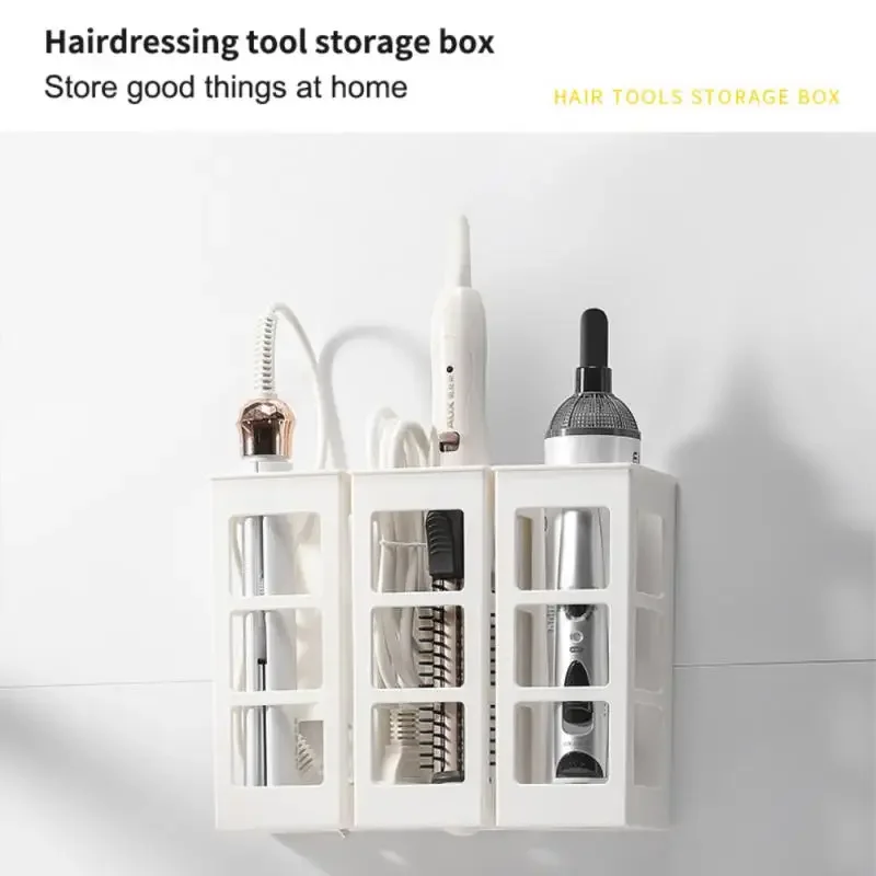 Hairdressing Punch-free Hair Dryer Wall mounted Holder Storage Box Hanging Rack Curling Iron Shelf Bathroom Organizer Storage