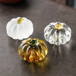 Creative Pumpkin Crystal Glass Ornaments Tea Pet Kung Fu Tea Set Decoration Accessories Furniture Teapot Lid Holder Glass Cover
