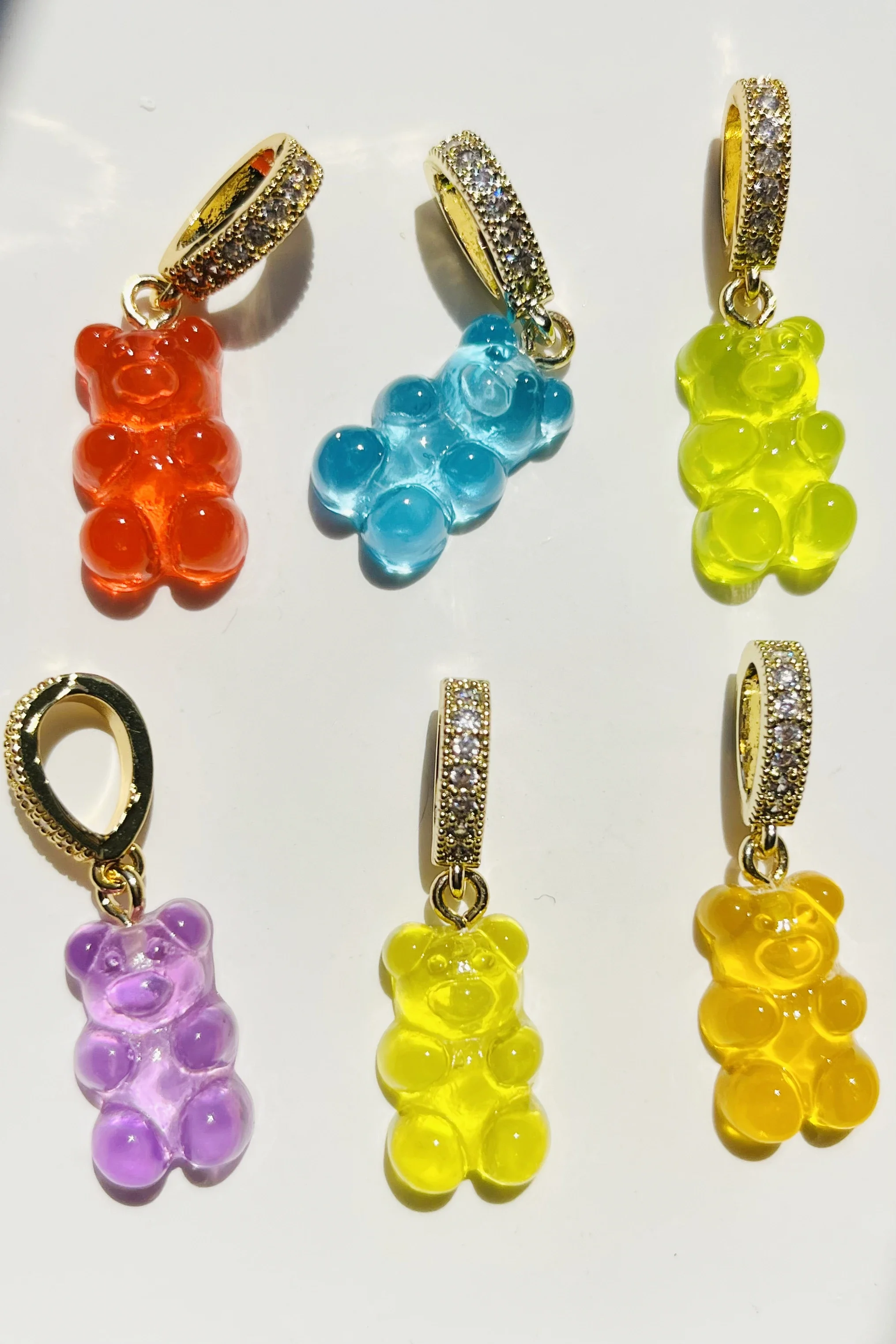 Crystal Bear Pendants for Women Necklace Gold Zircons Rainbow Color Transparent Resin Acrylic Gummy Bears Necklaces Jewelry