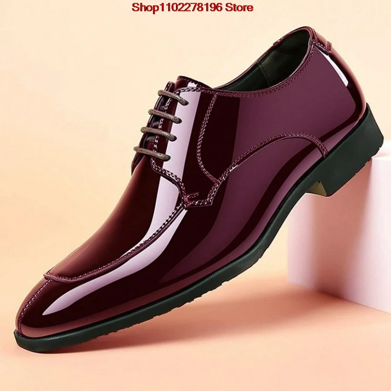Men Dress Shoes Patent Leather Men Shoes Luxury Pointed Toe Oxford Shoes Men Wedding Party Shoe Business Soft Sole Casual Shoe