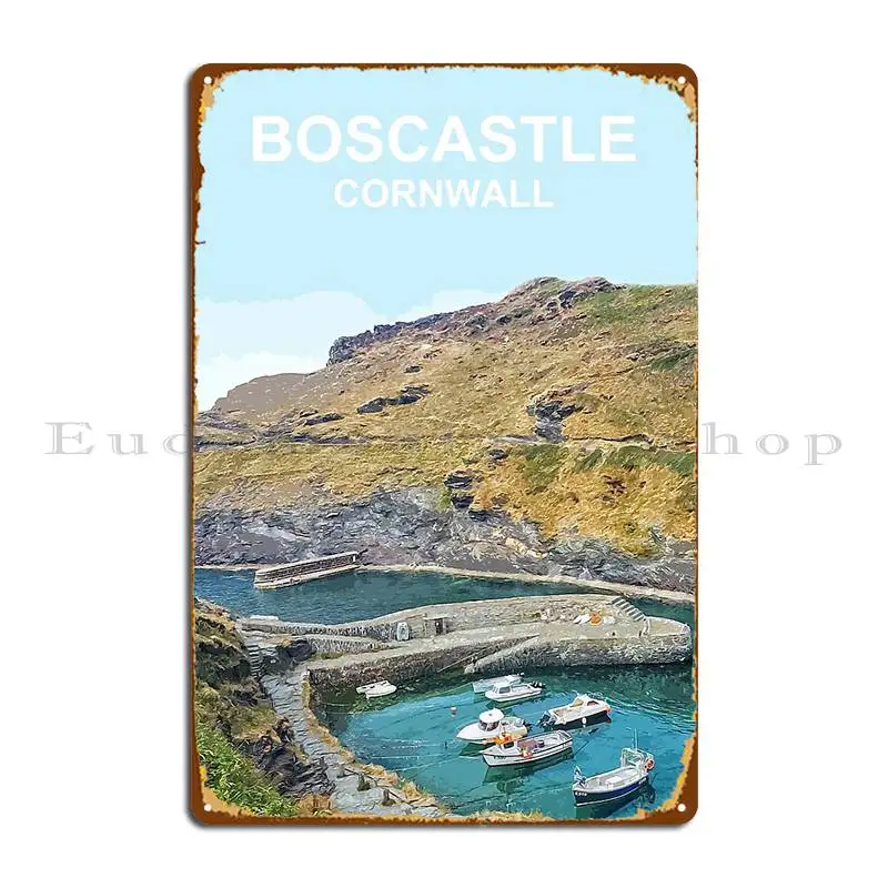 Boscastle Cornwall Cornish Gift Kernow Fishing Harbour Metal Sign Living Room Pub Mural Pub Customize Vintage Tin Sign Poster