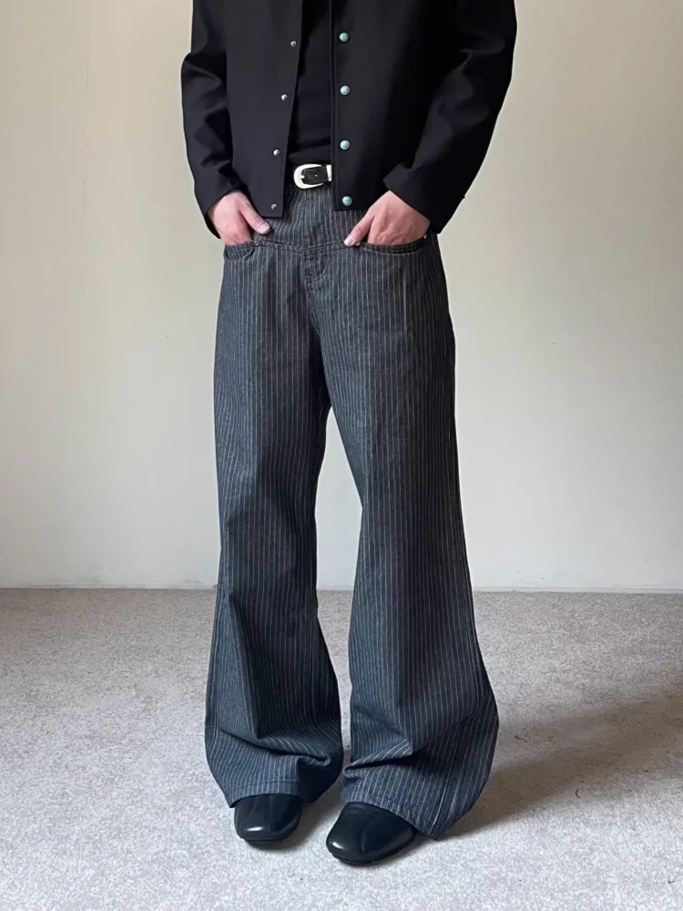 

Ropa Y2K 2021, модные серые полосатые мешковатые повседневные новые джинсы, брюки для мужчин, одежда, прямые хлопковые длинные брюки Pantalon Hombre