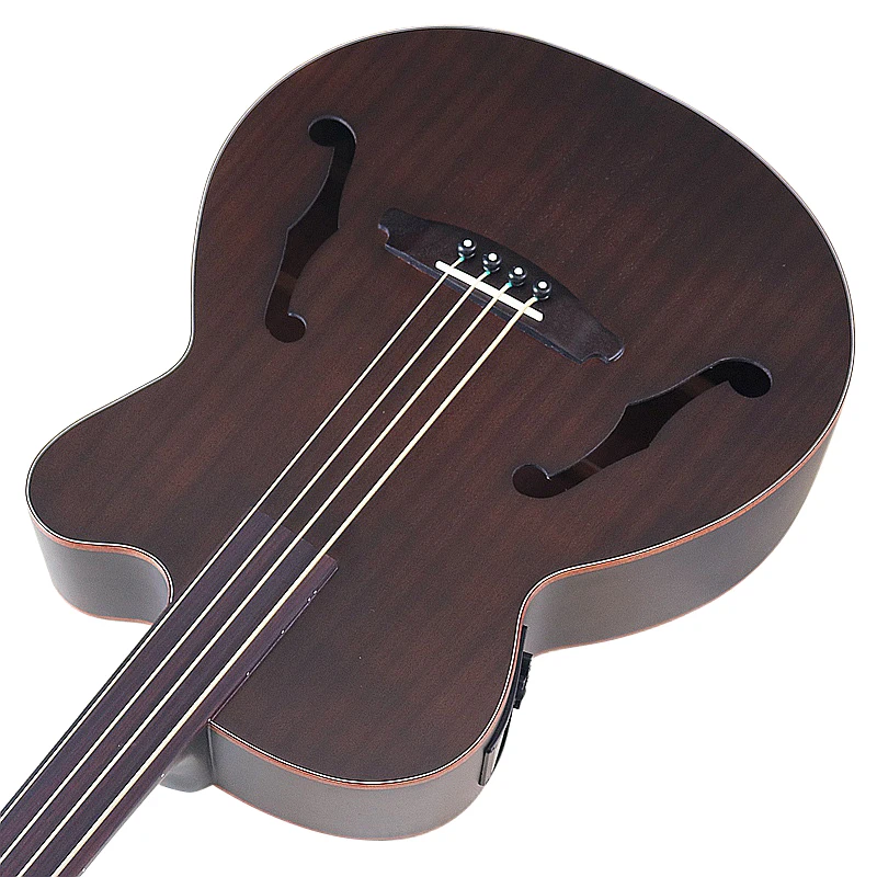 43 inch Jumbo bass acoustic bass guitar F hole full flame OAK fretless 4 string bass guitar with EQ electric acoustic gutiar