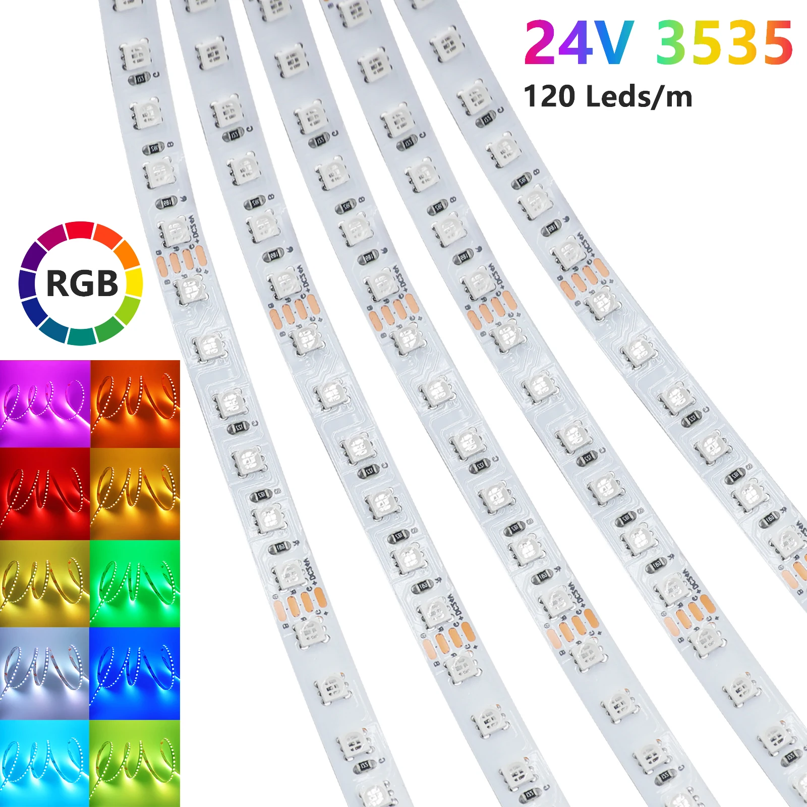 

5M 10M RGB LED Strip 12V 24V Flexible LED Tape Ribbon 3535 120LEDs LED Rope Light with Adhesive for Home Decoration