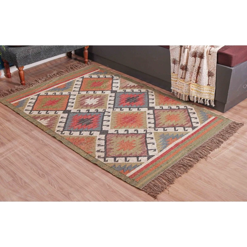 

Modern Rug Bedroom Hand-Crafted Flat-Weave Wool Jute Rug Indian Design Large Rug