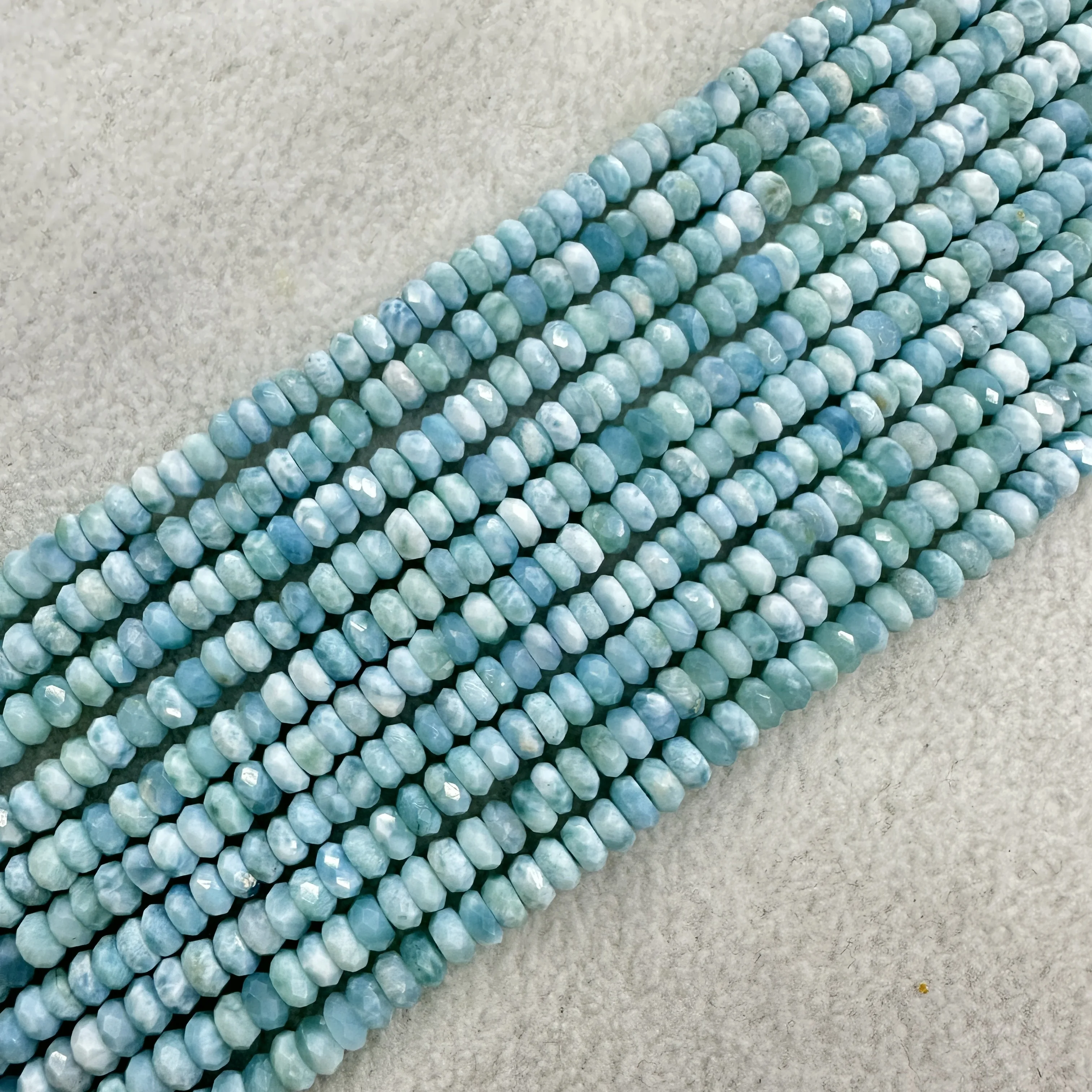 

AAAAA Grade High Quality Natural Genuine Dominican Blue Larimar Hand Cut Loose Gemstone Faceted Rondelle Beads 15"