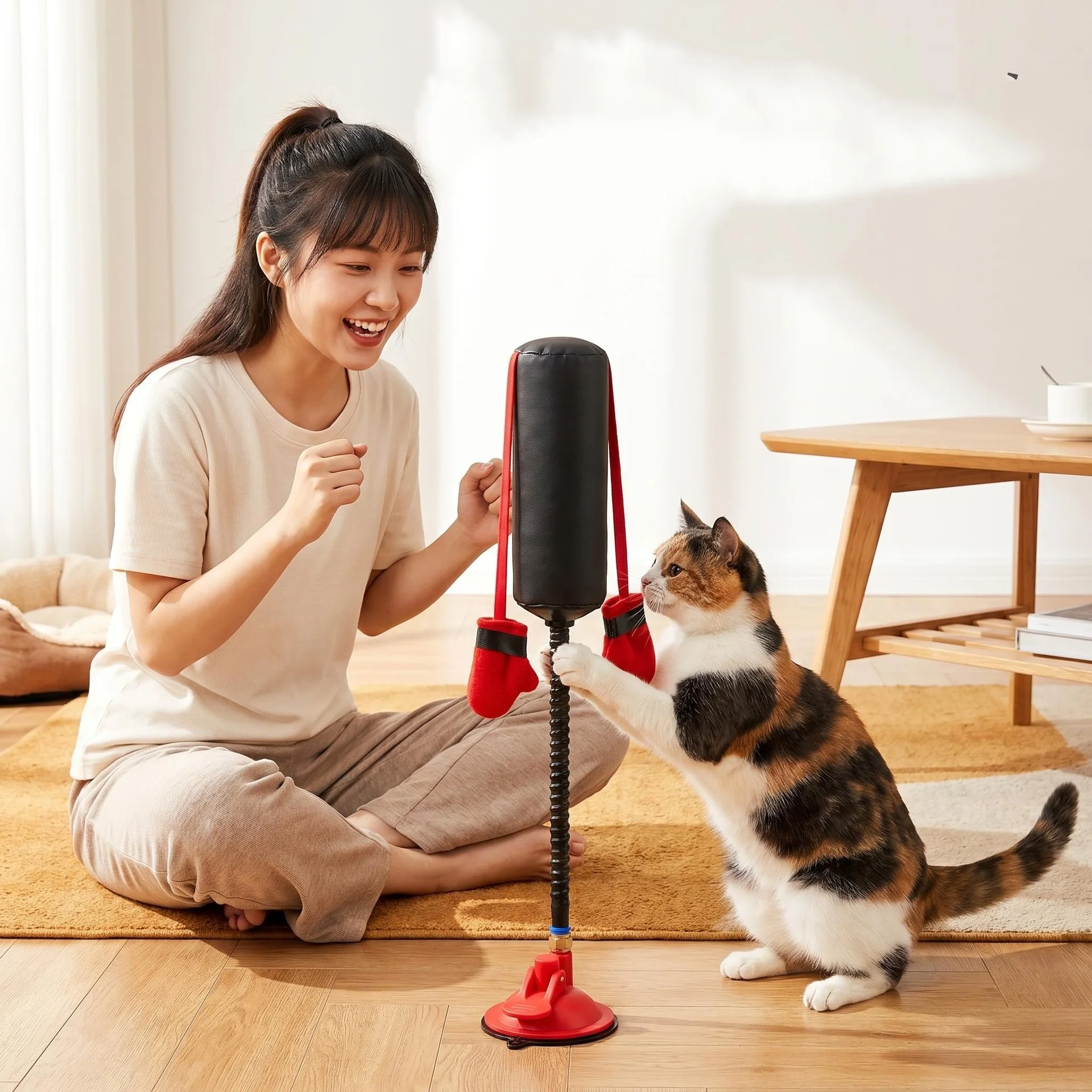 Spring Cat Boxing Toy Suction Cup Punching Bag Interactive Kitten Self Play Toy Relieve Boredom Consume Energy Multifunctional C