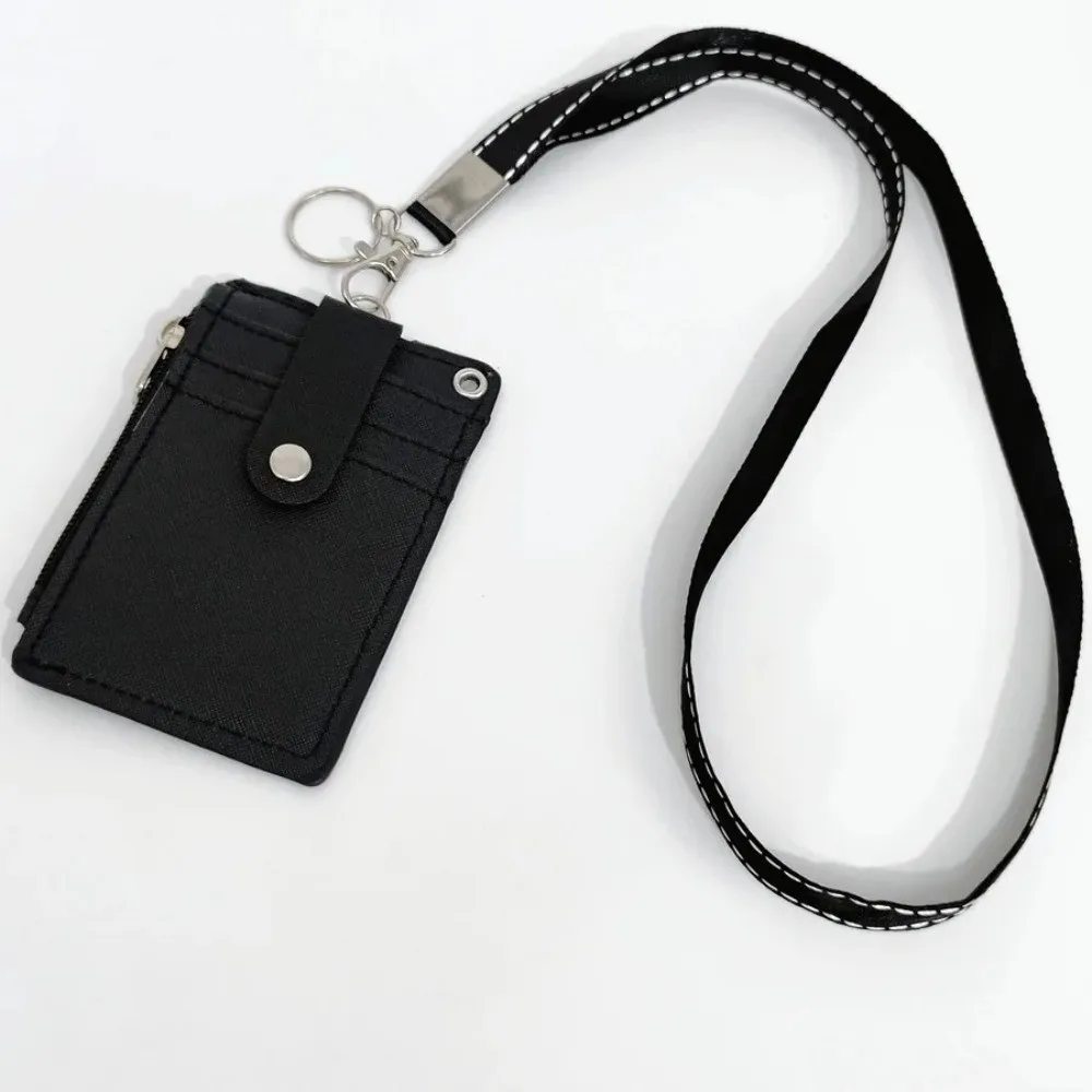 5 Card Slot Design Coin Purse Wallet PU Leather with Lanyards Neck Strap ID Card Holder Zipper Pocket Multi-compartment