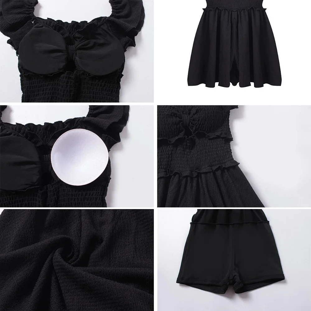 Nowa Narzutka Plażowa Damska Hotsweet Dziewczęca Vintage Kokarda Wycięcie Bez Pleców Retro Szyk Falbany Francuski Styl Prosty Strój Kąpielowy