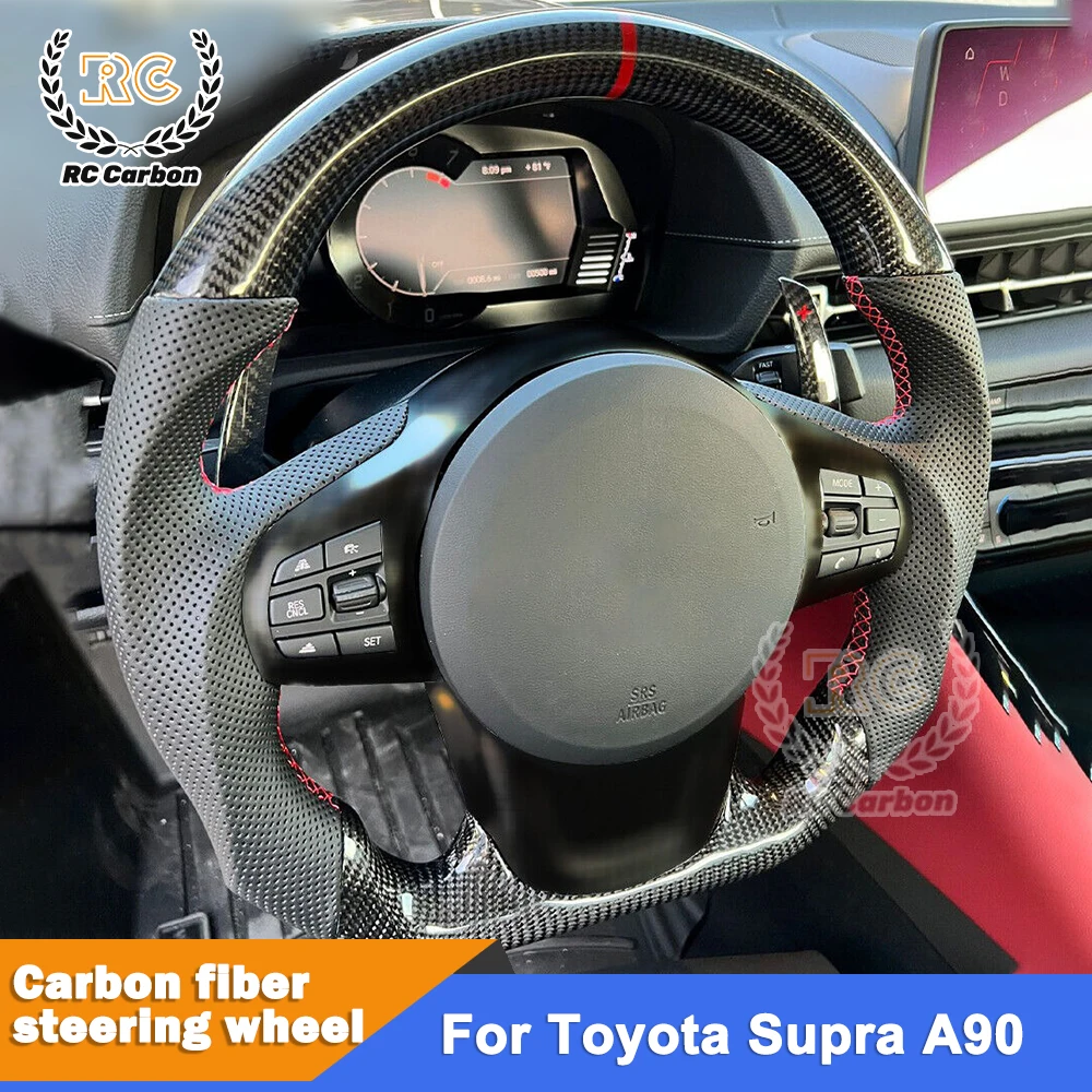 Real Carbon Fiber Steering Wheel For Toyota Supra A90 GR Mk5 2019 2020 2021 Top Volante Esportivo Leather Optional