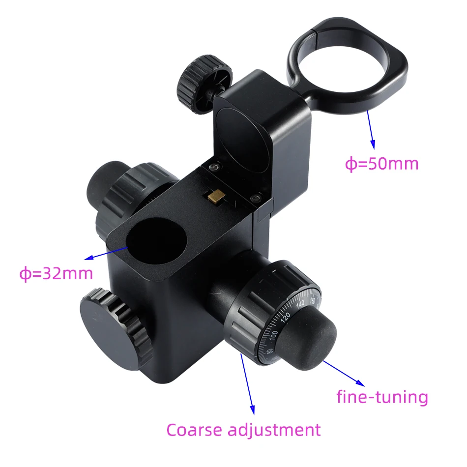 Imagem -06 - Suporte de Vídeo Microscópio Monocular 25 Ajuste Grosso e Fino mm 32 mm 360 ° Lente da Câmera Titular Rotação 50 mm