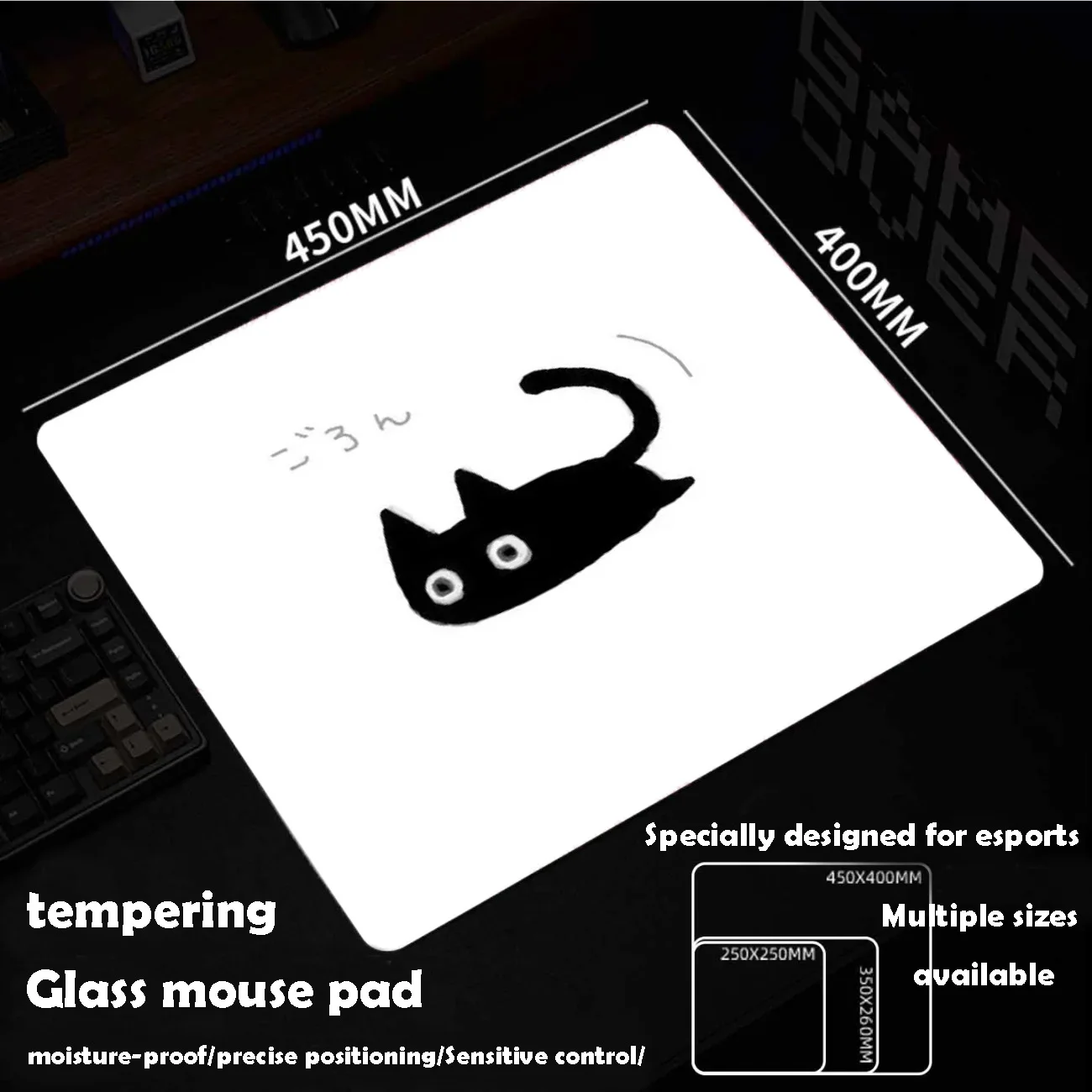 Cute Kitten Glass Mousepad Sora Game Mouse Pad Customized Pattern Tempered Smooth Gaming Desk Mat Fps Esports Office Gaming