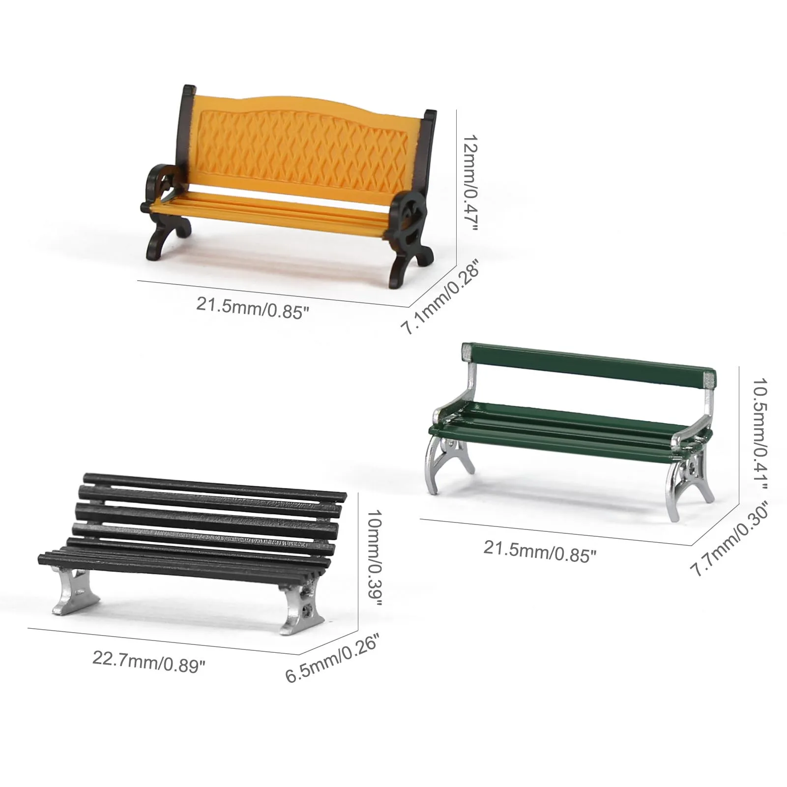 Evemodel 12pcs HO Scale 1/87 Garden Park Benches Street Platform Station Seats Chairs for Model Trains Scenery