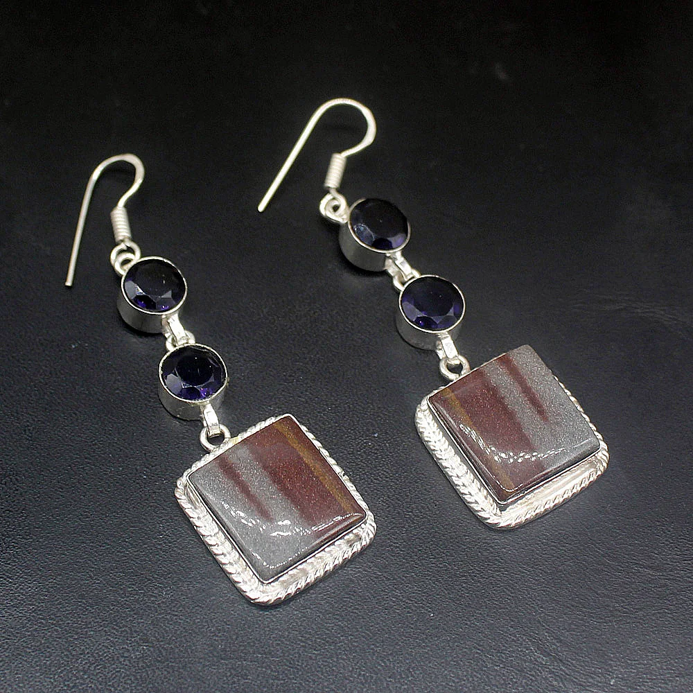 

Gemstonefactory Big Promotion Unique 925 Silver Ocean Jasper Amethyst Women Ladies Jewelry Gifts Dangle Drop Earrings 20215301