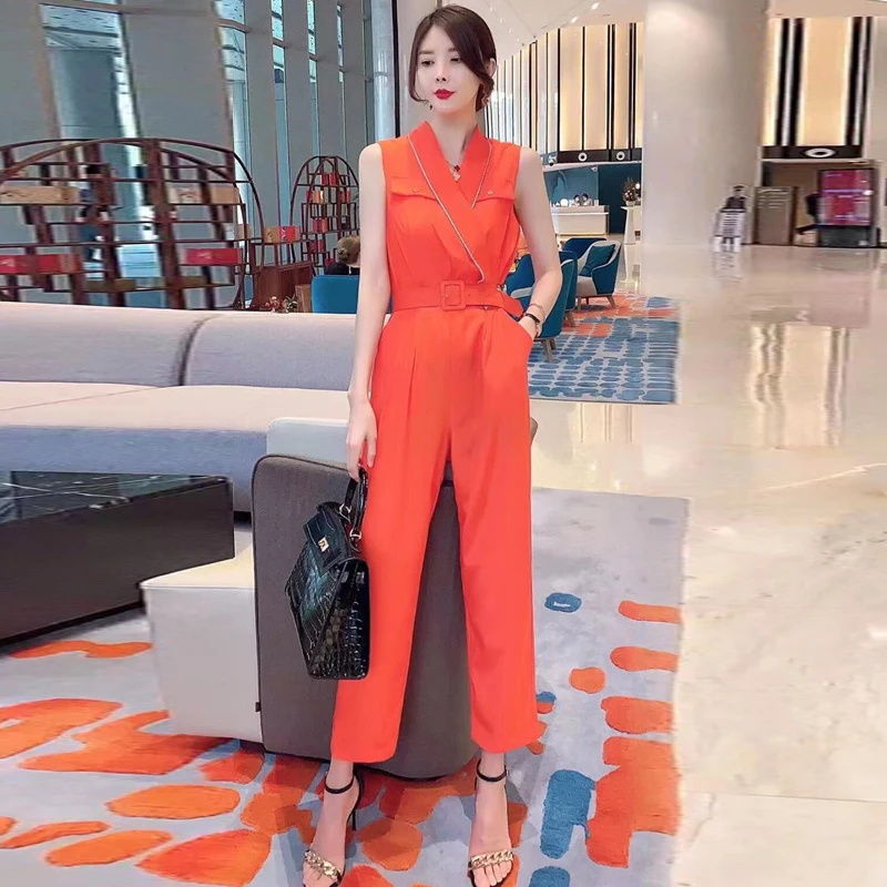 

2026 New Women's Casual Slim Fit Jumpsuit Outfit Set High Waist Long Pants Thin Model Commute Sle Vintage ket Detail