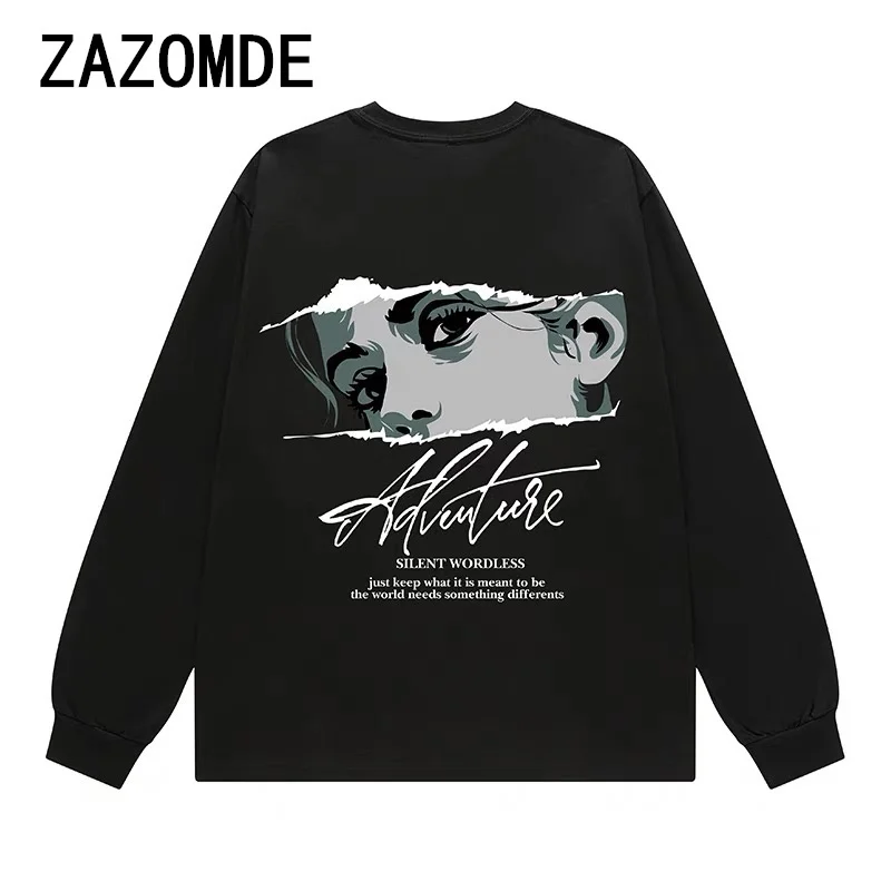 ZAZOMDE Autumn T Shirt High Quality Cotton Tees Streetwear Men Long Sleeve Anime T-shirt Vintage 260GSM Heavy Tee Tops Clothing