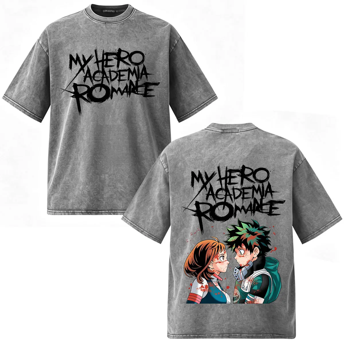 Anime My Hero Academia Midoriya Izuku deku OCHACO URARAKA Washed T Shirts Men Women Fashion Vintage Casual Short Sleeve T-shirts