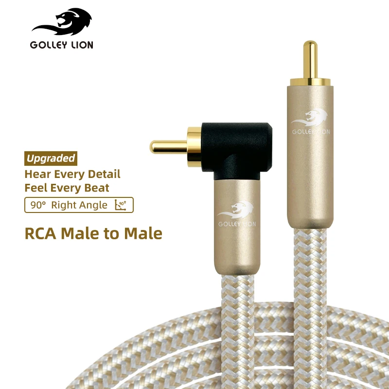 GOLLEY LION RCA Subwoofer Cable, Straight to Right-Angle Audio Cable Digital&Analog Signal Support for Amplifiers Subwoofer