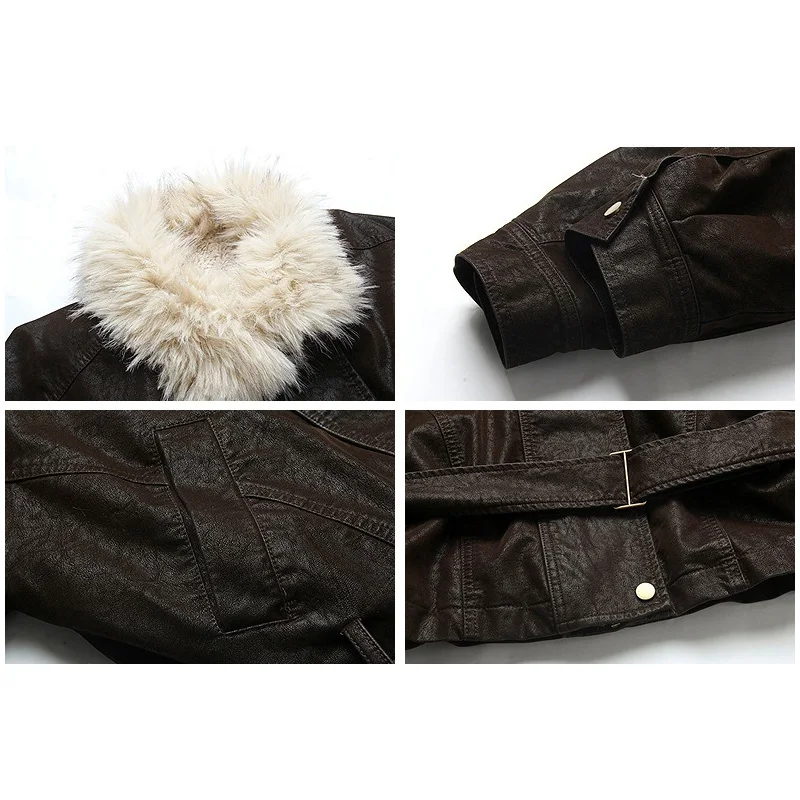 Slergiri Fleece Gevoerde Dikker Bontkraag Pu Leren Jas Vrouwen Mode Nieuwe 2026 Herfst Winter Losse Belted Warme Outerwears