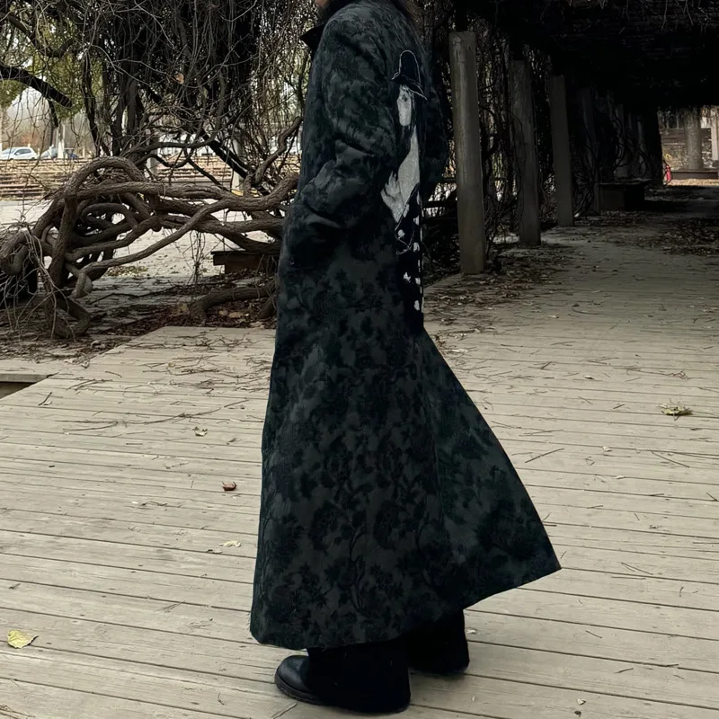 HKSH Autumn Winter New Man Japan Style Yamamoto Dark Jacquard Pattern Long Trench Trendy Casual High Street Ins Overcoat HK13968