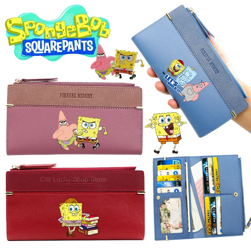 SpongeBob Wallets PU Leather Cartoon Long Purses Cards Holder Fashion Women Zipper Wallet Portable Female Coin Purse Handbags