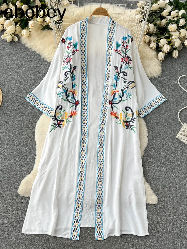 Retro Embroidery Sun Protection Shirt Women Summer Casual Loose Streetwear Chiffon Long Sun Protection Cardigan 2022