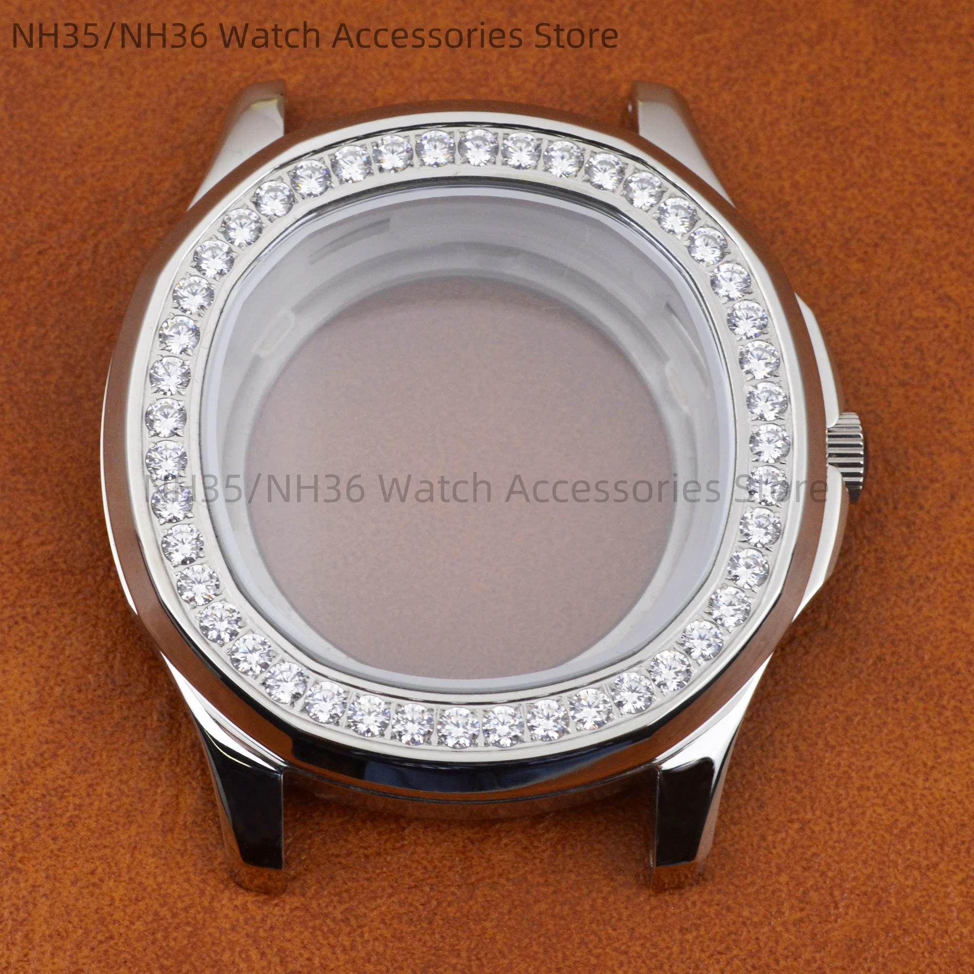 

Diamonds Watch Case NH35 Case for AQUANAUT Nautilus Stainless Steel Sapphire Glass Case fit NH35 NH36 Movement Parts