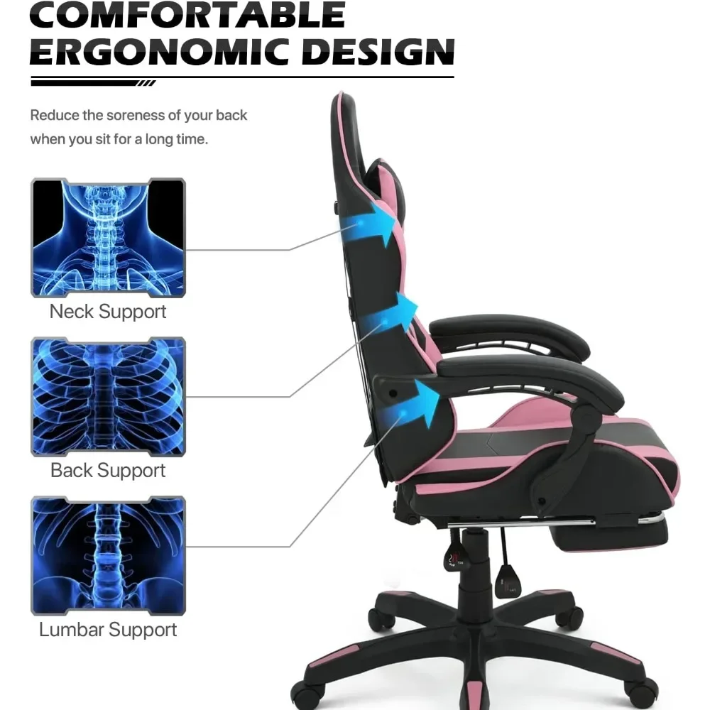 Office Chairs with Headrest and Lumbar Support, Ergonomic Computer Racing Chair, Adjustable High Leather Swivel Office Chairs