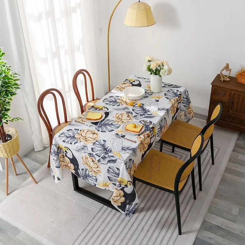 

Large rectangular floral and leaf printed tablecloth for home use, rectangular dustproof tablecloth for living room