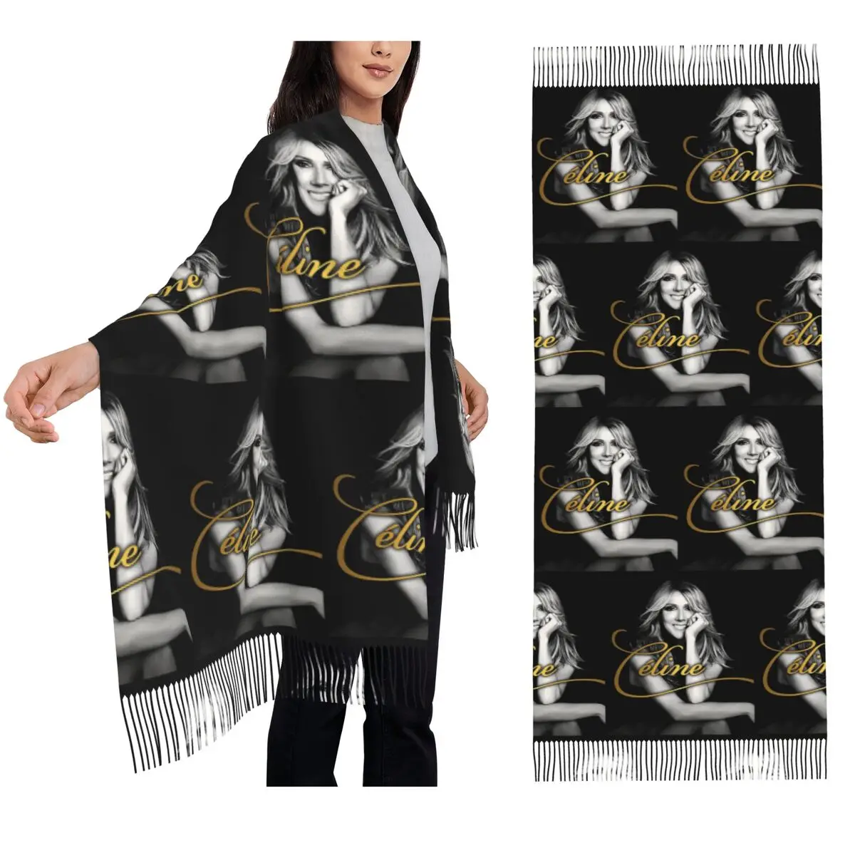 

Шарф Celine Dion, шарфы с кисточками, женские мягкие теплые шали и накидки, большая осенне-зимняя шаль