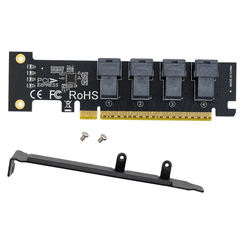 PCIe X16 to 4Port SFF‑8643 Split Card For U.2 NVMe SSD PCI‑E 3.0/4.0 Storage Expansion Card Support PCIe Bifurcation For Desktop