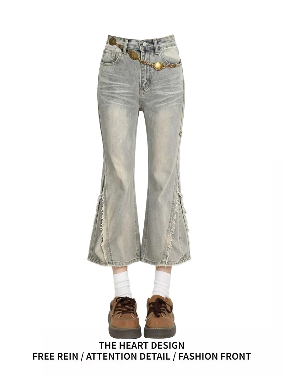 

American Retro Low Waist Flared Seven-Foot Jeans Women's Style 2026 Summer New Slimming Short Wide Leg Casual Blue Jeans