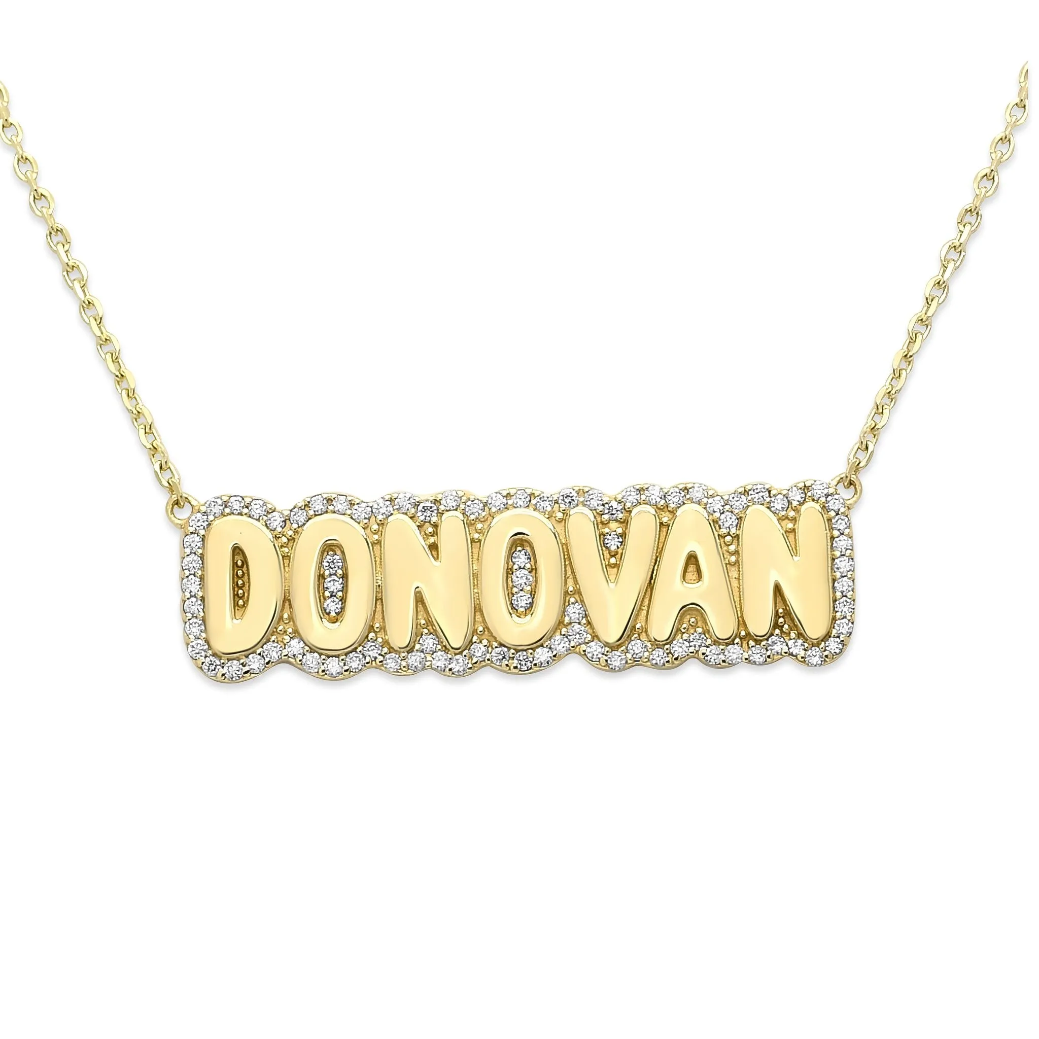 

3D Custom Diamond Name Necklace Custom Bubble Name Necklace Nameplate Zircon Letters Plated Gold Name Necklacde Gift for Women