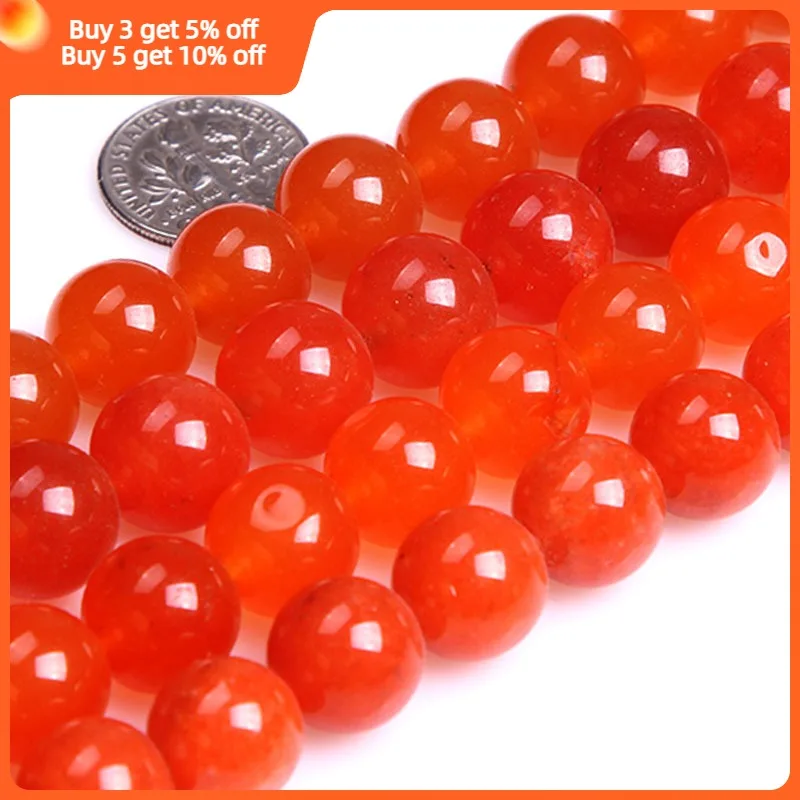 4 6 8 10 12mm Orange Jades Round Accessories Beads For Jewelry Making Strand 15 inch DIY Bracelet Beads For Women Gifts