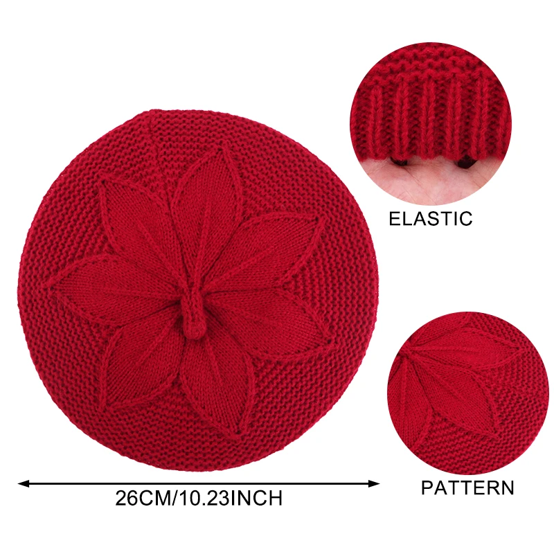 Women Knit Beret Hat Vintage Flower Pattern Warm Soft Beanie Cap Winter Fashion Painter Hat for Women Daily Wear