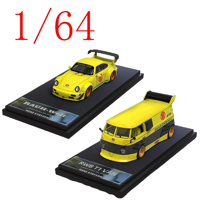 

Мини-станция, литая под давлением модель автомобиля Porsche из сплава в масштабе 1/64 Porsche RWB964 GT/VW T1 Play с подарком, оригинальная коробка игрушечных машин