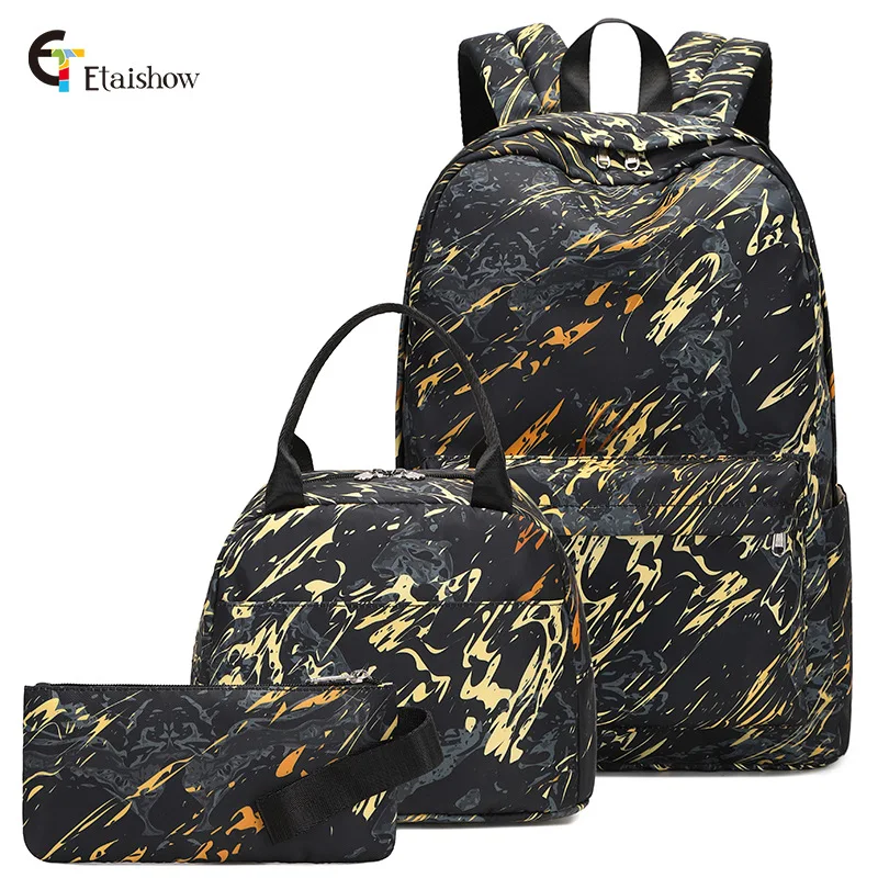 

New three-piece printed student schoolbag men's and women's large-capacity versatile waterproof backpack