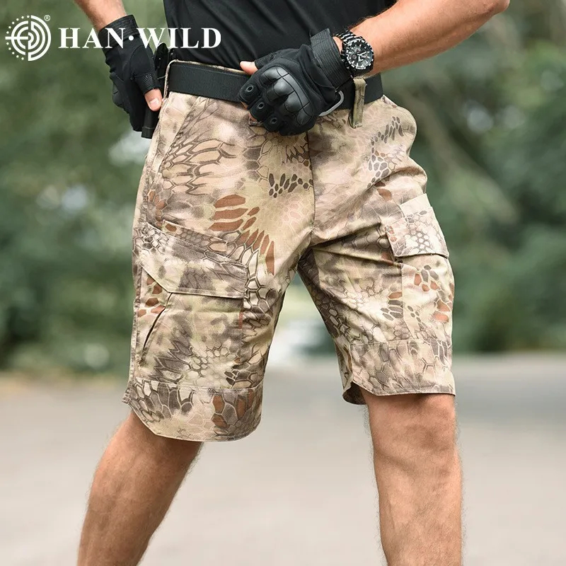 HAN WILD Tactical Shorts Men Summer Combat Cargo Shorts Multi Pockets Wear Resistant Camo Climbing Pants Airsoft Hiking Clothes