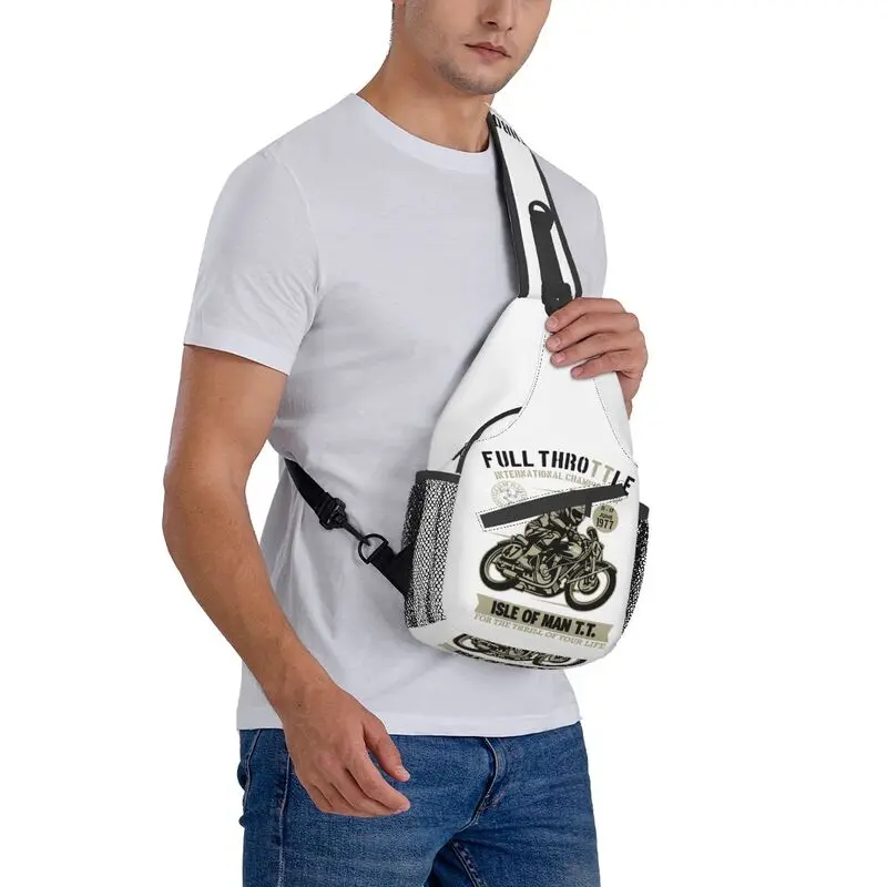 Fashion Vintage Isle Of Man TT Races Sling Crossbody Backpack Men Motorcycle Racer Sports Shoulder Chest Bag for Travel Cycling