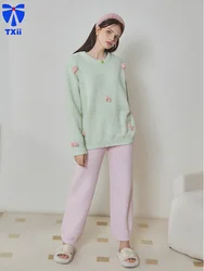 TXii Newlook Autumn and Winter New Green Bow Loose Thick Half-side Velvet suit Thick Sweet Cardigan High-end Home Clothes