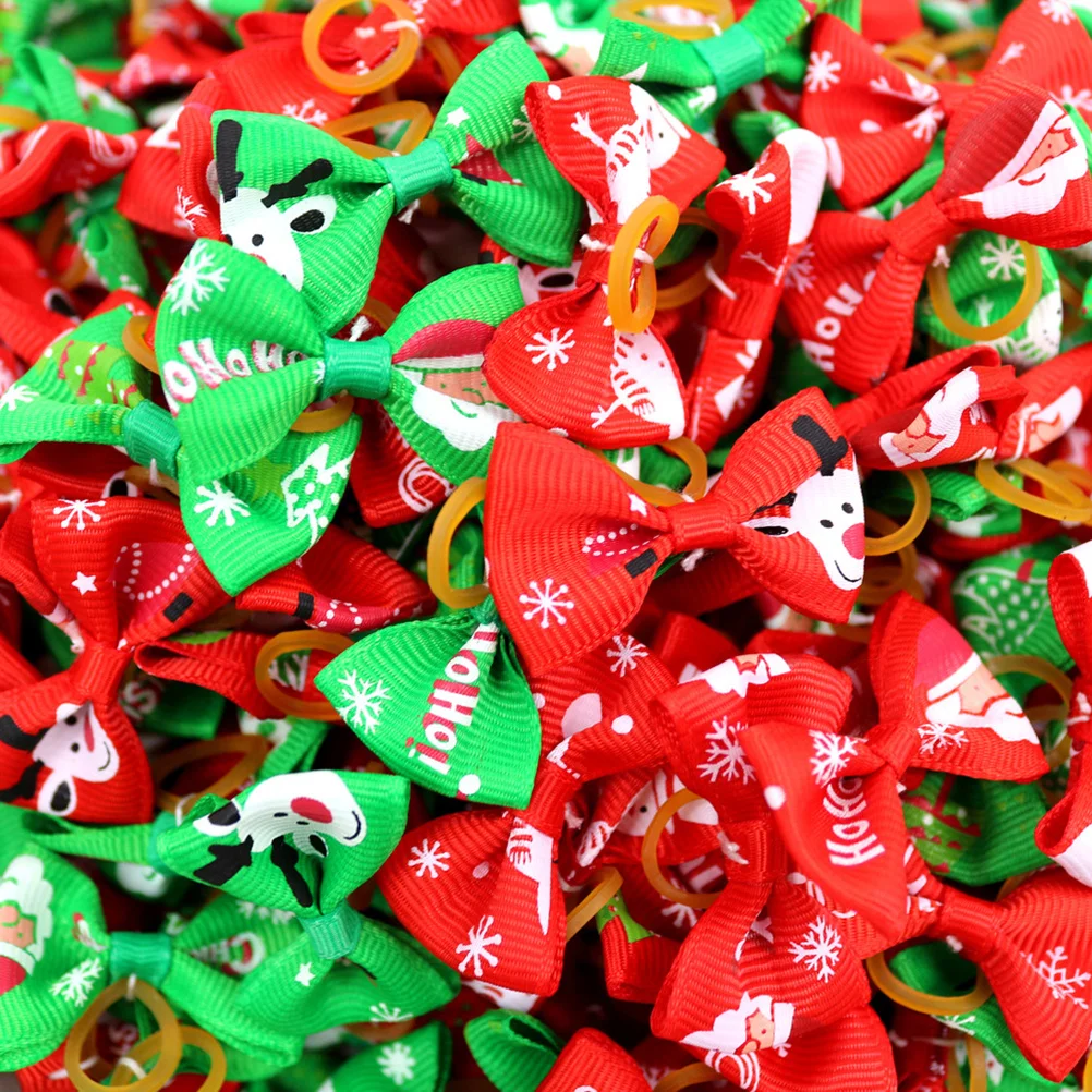 

40pcs Bowknot Christmas Pet Holder Pattern Rope For Dog Cat Puppy Cute Accessory Pet Hair Holder Dog Hair Rope