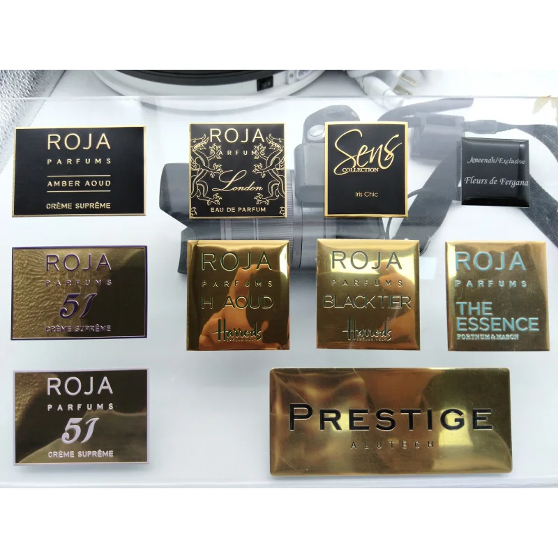 10 0.Zhang. custom. Custom Golden/silver metal logo sticker perfume bottle cosmetics private label makeup